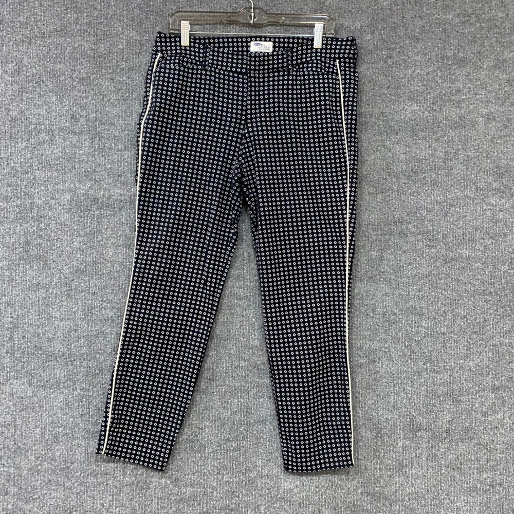 Old Navy The Diva Skinny Ankle Pant 12 Black White Geometric Tuxedo Stripe Print